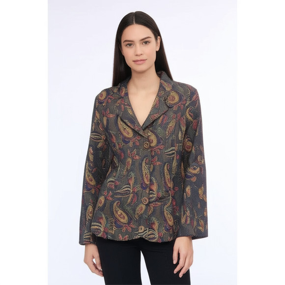 NWT Christopher Banks Womens Blazer Large Multi Color Paisley Button Front Boho - Picture 1 of 7